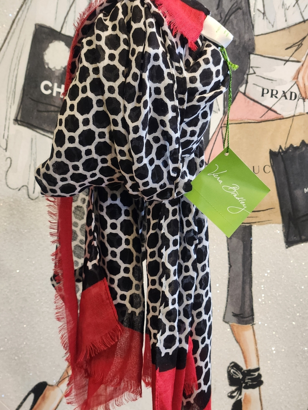 Vera Bradley Black, White, and Red Scarf NWT